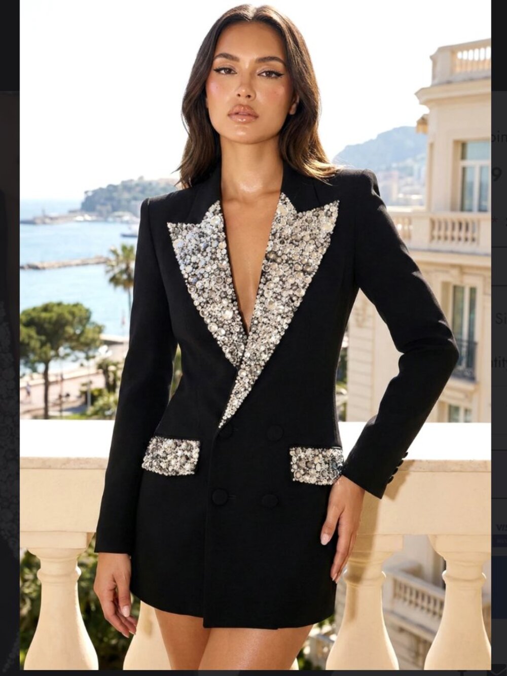 Crystal Lapel Black Blazer Dress Black Medium